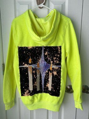 Punk Hoodie High Viz Patchwork Womens XL Neon Applique Embroidery Witchy